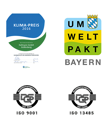 Hofmann CNC Umweltpakt Bayern · Klimapreis · ISO 9001 · ISO 13485