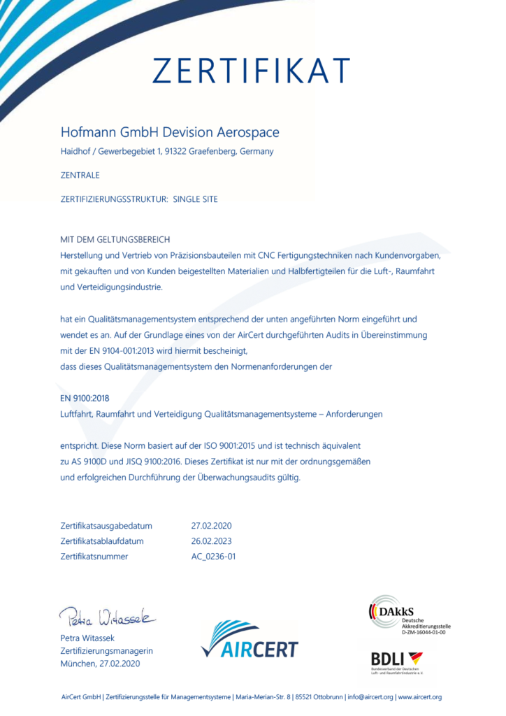 Hofmann CNC · Zertifizierung Luftfahrt