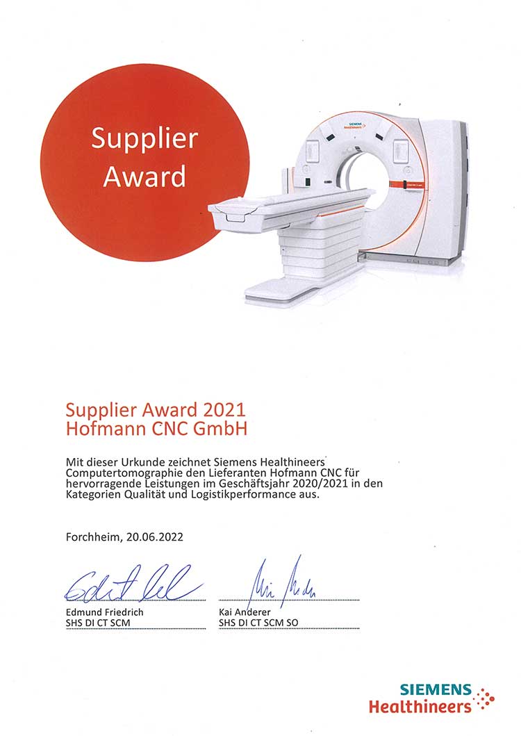 Hofmann CNC · Siemens Healthineers Award